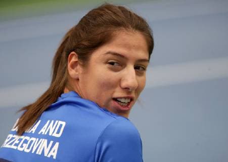 TENNIS - ITF Fed Cup LUXEMBOURG,LUXEMBOURG,09.FEB.19 - Tennis - ITF Fed Cup, Bosnia and Herzegovina vs Portugal. Image shows Nefisa Berberovic (BIH). GEPAxpictures xWalterxLuger