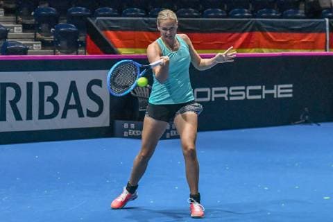 GER Fed Cup 2019 kick-off Germany vs Belarus in Braunschweig 09 02 2019 Volkswagen Halle Braunschweig GER Fed Cup 2019 kick-off Germany vs Belarus in Braunschweig in picture Anna Lena GroÌˆnefeld GER Porsche Team Germany at the forehand stroke in warm-up training nph Mauelshagen nph00321