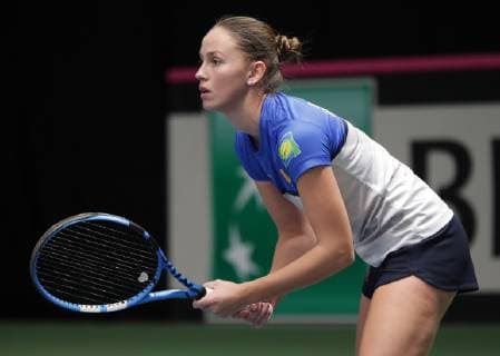 TENNIS - ITF Fed Cup LUXEMBOURG,LUXEMBOURG,09.FEB.19 - Tennis - ITF Fed Cup, Bosnia and Herzegovina vs Portugal. Image shows Anita Husaric (BIH). GEPAxpictures xWalterxLuger