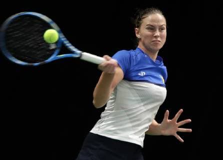 TENNIS - ITF Fed Cup LUXEMBOURG,LUXEMBOURG,09.FEB.19 - Tennis - ITF Fed Cup, Bosnia and Herzegovina vs Portugal. Image shows Anita Husaric (BIH). GEPAxpictures xWalterxLuger