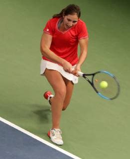 TENNIS - ITF Fed Cup LUXEMBOURG,LUXEMBOURG,09.FEB.19 - Tennis - ITF Fed Cup, Bosnia and Herzegovina vs Portugal. Image shows Francisca Jorge (POR). GEPAxpictures xWalterxLuger
