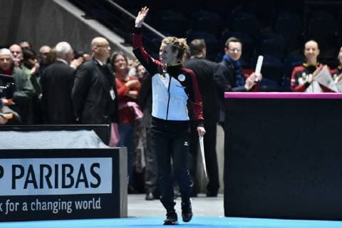 GER Fed Cup 2019 kick-off Germany vs Belarus in Braunschweig 09 02 2019 Volkswagen Halle Braunschweig GER Fed Cup 2019 kick-off Germany vs Belarus in Braunschweig Laura Siegemund GER Porsche Team Deutschland at the presentation of the players nph Mauelshagen nph00321