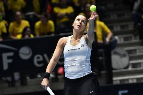 GER Fed Cup 2019 kick-off Germany vs Belarus in Braunschweig 09 02 2019 Volkswagen Halle Braunschweig GER Fed Cup 2019 kick-off Germany vs Belarus in Braunschweig Tatjana Maria GER Porsche Team Germany at serve nph Mauelshagen nph00321