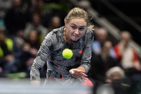 GER Fed Cup 2019 kick-off Germany vs Belarus in Braunschweig 09 02 2019 Volkswagen Halle Braunschweig GER Fed Cup 2019 kick-off Germany vs Belarus in Braunschweig Aliaksandra Sasnovich BLR in volley nph Mauelshagen nph00321