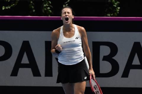 GER Fed Cup 2019 kick-off Germany vs Belarus in Braunschweig 09 02 2019 Volkswagen Halle Braunschweig GER Fed Cup 2019 kick-off Germany vs Belarus in Braunschweig Tatjana Maria GER Porsche Team Deutschland shows the fist cheering joy emotion nph Mauelshagen nph00321