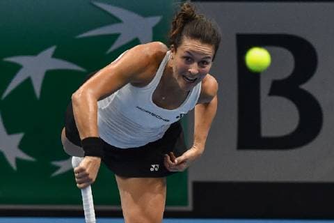 GER Fed Cup 2019 kick-off Germany vs Belarus in Braunschweig 09 02 2019 Volkswagen Halle Braunschweig GER Fed Cup 2019 kick-off Germany vs Belarus in Braunschweig Tatjana Maria GER Porsche Team Germany at serve nph Mauelshagen nph00321