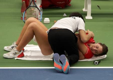TENNIS - ITF Fed Cup LUXEMBOURG,LUXEMBOURG,09.FEB.19 - Tennis - ITF Fed Cup, Bosnia and Herzegovina vs Portugal. Image shows Francisca Jorge (POR). GEPAxpictures xWalterxLuger