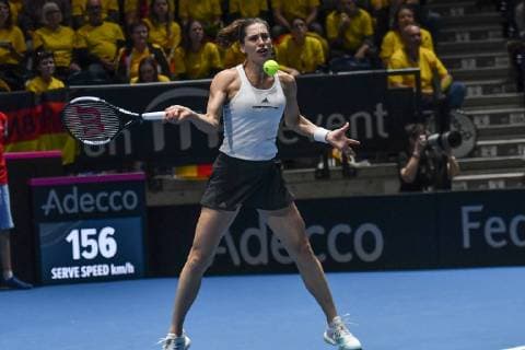 GER Fed Cup 2019 kick-off Germany vs Belarus in Braunschweig 09 02 2019 Volkswagen Halle Braunschweig GER Fed Cup 2019 kick-off Germany vs Belarus in Braunschweig Andrea Petkovic GER Porsche Team Germany at the forehand stroke nph Mauelshagen nph00321