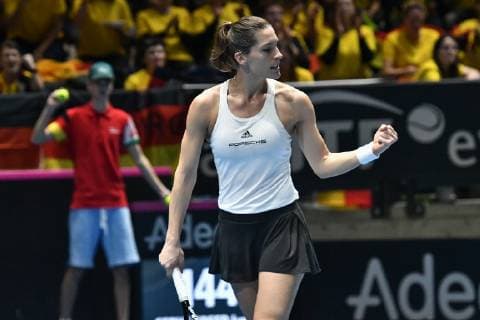GER Fed Cup 2019 kick-off Germany vs Belarus in Braunschweig 09 02 2019 Volkswagen Halle Braunschweig GER Fed Cup 2019 kick-off Germany vs Belarus in Braunschweig Andrea Petkovic GER Porsche Team Deutschland Jubel Freude Emotion zeigt die Faust nph Mauelshagen nph00321