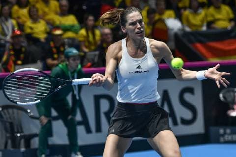 GER Fed Cup 2019 kick-off Germany vs Belarus in Braunschweig 09 02 2019 Volkswagen Halle Braunschweig GER Fed Cup 2019 kick-off Germany vs Belarus in Braunschweig Andrea Petkovic GER Porsche Team Germany at the forehand stroke nph Mauelshagen nph00321