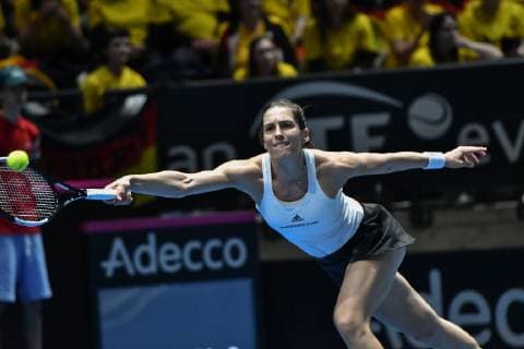 GER Fed Cup 2019 kick-off Germany vs Belarus in Braunschweig 09 02 2019 Volkswagen Halle Braunschweig GER Fed Cup 2019 kick-off Germany vs Belarus in Braunschweig Andrea Petkovic GER Porsche Team Germany at the forehand stroke nph Mauelshagen nph00321