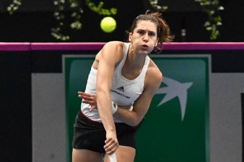 GER Fed Cup 2019 kick-off Germany vs Belarus in Braunschweig 09 02 2019 Volkswagen Halle Braunschweig GER Fed Cup 2019 kick-off Germany vs Belarus in Braunschweig Andrea Petkovic GER Porsche Team Germany at serve nph Mauelshagen nph00321