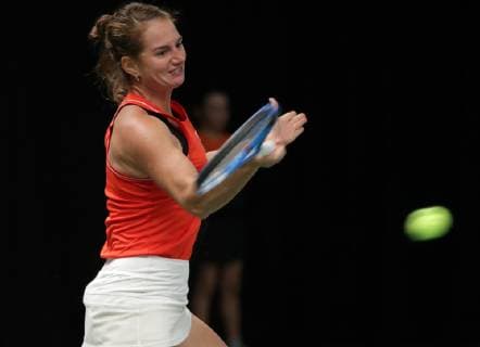 TENNIS - ITF Fed Cup LUXEMBOURG,LUXEMBOURG,09.FEB.19 - Tennis - ITF Fed Cup, Austria vs Israel. Image shows Melanie Klaffner (AUT). GEPAxpictures xWalterxLuger