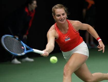 TENNIS - ITF Fed Cup LUXEMBOURG,LUXEMBOURG,09.FEB.19 - Tennis - ITF Fed Cup, Austria vs Israel. Image shows Melanie Klaffner (AUT). GEPAxpictures xWalterxLuger