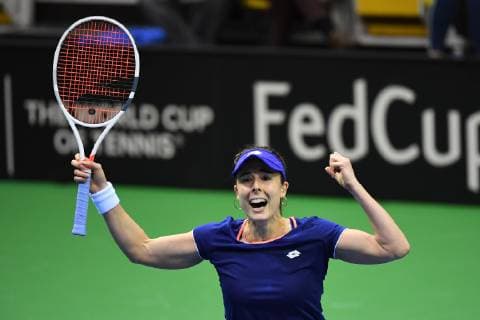 LIEGE, BELGIUM - FEBRUARY 9 : Elise MERTENS (BEL) vs Alize CORNET (FRA) pictured during the World Group First Round Fed Cup Game between Belgium and France on February 09, 2019 in Liege, Belgium, 9 02 2019 TENNIS : France vs Belgique - Fed Cup - 09 02 2019 PHOTONEWS PANORAMIC 