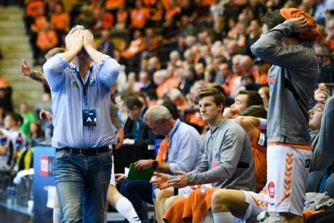 190209 Kristianstad coach Ljubomir Vranjes dips during the handball match in Champions League between Kristianstad and Kielce on February 9, 2019 in Kristianstad,  Copyright: AvdoxBilkanovic BB190209AB111