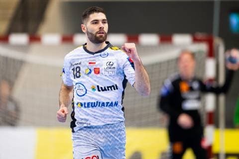 190209 Kielce BlaÅ¾ Janc rejoices during the handball match in the Champions League between Kristianstad and Kielce on February 9, 2019 in Kristianstad,  Copyright: AvdoxBilkanovic BB190209AB134
