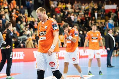 190209 Kristianstads Arnar Freyr Arnarsson dips during the handball match in Champions League between Kristianstad and Kielce on February 9, 2019 in Kristianstad,  Copyright: AvdoxBilkanovic BB190209AB136