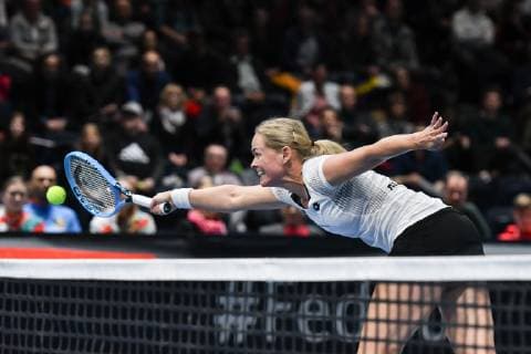 GER Fed Cup 2019 kick-off Germany vs Belarus in Braunschweig 10 02 2019 Volkswagen Halle Braunschweig GER Fed Cup 2019 kick-off Germany vs Belarus in Braunschweig in picture Anna Lena GroÌˆnefeld GER Porsche Team Deutschland at volley nph Mauelshagen nph00321