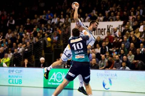 10 02 2019 xfrx Handball EHF Cup Fuechse Berlin St Raphael Var emspor v l Vadim Gayduchenko St Raphael Var DFL DFB REGULATIONS PROHIBIT ANY USE OF PHOTOGRAPHS as IMAGE SEQUENCES and or QUASI VIDEO Berlin