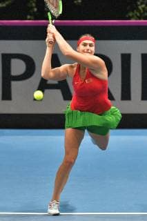 GER Fed Cup 2019 kick-off Germany vs Belarus in Braunschweig 10 02 2019 Volkswagen Halle Braunschweig GER Fed Cup 2019 kick-off Germany vs Belarus in Braunschweig in the picture Aryna Sabalenka BLR at the backhandshake in the game against Laura Siegemund GER Porsche Team Deutschland nph Mauelshagen nph00321