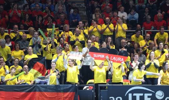 German fans show poster with Laura Siegemund GER to cheer them on
