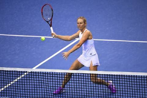 LIEGE, BELGIUM - FEBRUARY 10 : Ysaline BONAVENTURE (BEL) and Kirsten FLIPKENS (BEL) vs Fiona FERRO (FRA) and Pauline PARMENTIER (FRA) pictured during the World Group First Round Fed Cup Game between Belgium and France on February 10, 2019 in Liege, Belgium, 10 02 2019 TENNIS : France vs Belgique - Fed Cup - 10 02 2019 PHOTONEWS PANORAMIC 