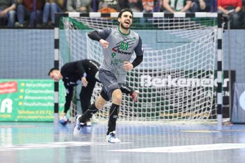 Goal celebration at Benjamin Herth DJK Rimpar Woelfe 64 TV Emsdetten vs DJK Rimpar Woelfe Handball 2 Bundesliga 10 02 2019 TV Emsdetten vs DJK Rimpar Woelfe Handball 2 Bundesliga 10 02 2019 Emsdetten Copyright: xEIBNER JanxStrohdiekx EP_JSK