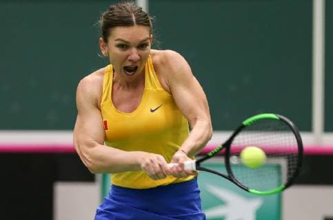 Romanian tennis player Simona Halep in action during the match against Karolina Pliskova of the Czech Republic during the Fed Cup World Group, 1st Round, between Czech Republic and Romania, in Ostrava, Czech Republic, on February 10, 2019. (CTKxPhoto VladimirxPrycek) CTKPhotoP201902100400301  PRY 13