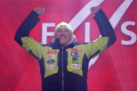 ALPINE SKIING - FIS Ski WC Are ARE,SWEDEN,11.FEB.19 - ALPINE SKIING - FIS Alpine World Ski Championships, alpine combined, slalom, men, award ceremony. Image shows Stefan Hadalin (SWE). GEPAxpictures xMarioxKneisl