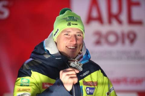 ALPINE SKIING - FIS Ski WC Are ARE,SWEDEN,11.FEB.19 - ALPINE SKIING - FIS Alpine World Ski Championships, alpine combined, men, award ceremony. Image shows Stefan Hadalin (SWE). Keywords: medal. GEPAxpictures xMarioxKneisl