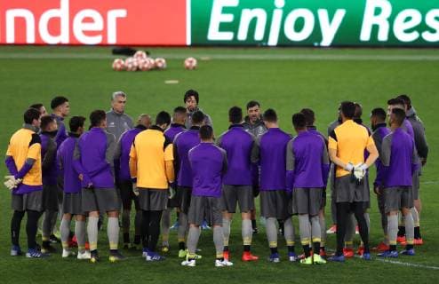 February 11, 2019 - Rome, Italy - FC Porto press conference PK Pressekonferenz and training - Champions League.Sergio Conceicao Manager of Porto talks with the team at Olimpico Stadium in Rome, Italy on February 11, 2019. FC Porto Press Conference And Training - Champions League  - ZUMAn230 20190211_zaa_n230_401 Copyright: xMatteoxCiambellix
