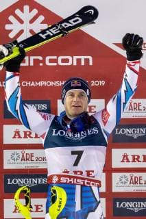 11 02 2019 Aare SWE FIS World Championships Alpine Skiing Alpine Combination Men Winner Presentation World Champion and Gold Medal Winner Alexis Pinturault FRA champion and gold medalist Alexis Pinturault of France during the winner presentation of the men s alpine combination for the FIS Ski World Championships 2019 Aare Sweden on 2019 02 11 Aare  EX_ANG