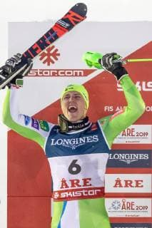 11 02 2019 Aare SWE FIS World Championships Alpine Skiing Alpine Combination Men Winner Presentation Silver Medal Winner Stefan Hadalin SLO Silver medalist Stefan Hadalin of Slovenia during the winner presentation of the men s alpine combination for the FIS Ski World Championships 2019 Aare Sweden on 2019 02 11 Aare  EX_ANG
