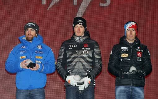 FIS Alpine World Championships 2019 Super combination of men from left Riccardo Tonetti ITA Linus Strasser GER Victor Muffat Jeandet FRA Are Sweden World Championships track