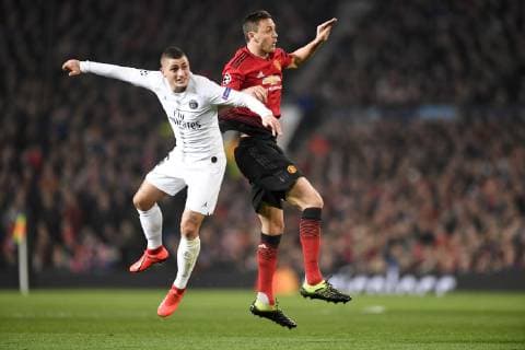 06 MARCO VERRATTI (PSG) - 31 NEMANJA MATIC (MAN) FOOTBALL : Manchester United ManU vs Paris SG - Ligue des Champions - 12 02 2019 AnthonyBIBARD FEP Panoramic 