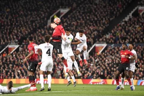 02 VICTOR LINDELOF (MAN) - 02 THIAGO SILVA (PSG) - 05 MARQUINHOS (PSG) FOOTBALL : Manchester United ManU vs Paris SG - Ligue des Champions - 12 02 2019 AnthonyBIBARD FEP Panoramic 