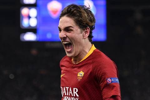 Nicolo Zaniolo of AS Roma celebrates scoring goal of 1-0 Roma 12-2-2019 Stadio Olimpico Football Champions League 2018 2019 round of 16 1st leg AS Roma - Porto Foto Andrea Staccioli Insidefoto andreaxstaccioli