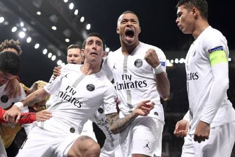 Sport Bilder des Tages JOIE - 07 KYLIAN MBAPPE (PSG) - 11 ANGEL DI MARIA (PSG) FOOTBALL : Manchester United ManU vs Paris SG - Ligue des Champions - 12 02 2019 AnthonyBIBARD FEP Panoramic 