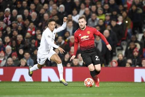 23 LUKE SHAW (MAN) - 04 THILO KEHRER (PSG) FOOTBALL : Manchester United ManU vs Paris SG - Ligue des Champions - 12 02 2019 AnthonyBIBARD FEP Panoramic 