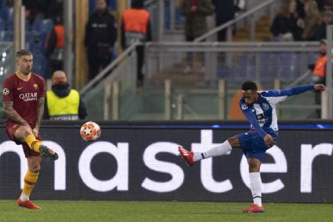 Hernani Jorge Santos Fortes (Porto) Aleksandar Kolarov (Roma) during the Uefa Champions League Round of 16 - 1st leg match between Roma 2-1 Porto at Olimpic Stadium on February 12, 2019 in Roma, Italy. Noxthirdxpartyxsales  (96987386)
