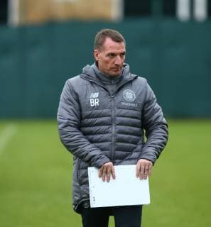 13th February 2019, Lennoxtown Training Centre, Glasgow, Scotland; Celtic Training session ahead of their Europa League tie against Valencia on 14th February; Celtic Manager Brendan Rodgers  ActionPlus12105043 VagelisxGeorgariou