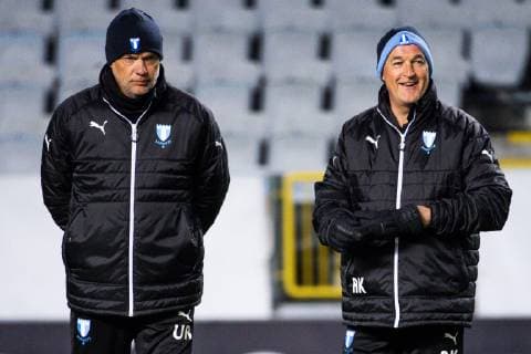 190213 Uwe Rösler head coach and Rob Kelly assistant coach during a training session ahead of the Europa League match between Malmö FF and Chelsea on February 13 2019 in Malmö Photo Ludvig Thunman BILDBYR u0081N kod LT 35599,  Copyright: LUDVIGxTHUNMAN BB190213LT066