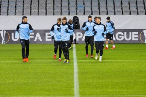 190213 Behrang Safari Rasmus Bengtsson Anders Christiansen Arnor Traustason Egzon Binaku and Markus Rosenberg of Malmö FF during a training session ahead of the Europa League match between Malmö FF and Chelsea on February 13 2019 in Malmö Photo Ludvig Thunman BILDBYR u0081N kod LT 35599,  Copyright: LUDVIGxTHUNMAN BB190213LT072