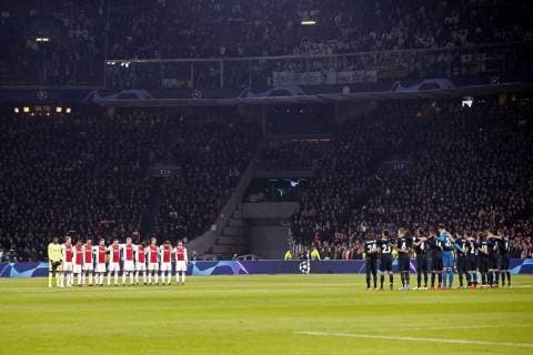 AMSTERDAM, Ajax - Real Madrid, football, Champions League Season 2018 2019, 13-02-2019, Johan Cruijff Arena. Minute of silence for Emiliano Sala before the game Ajax - Real Madrid. Ajax - Real Madrid  x2820410x