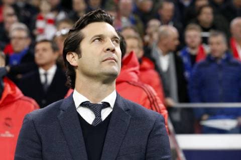Real Madrid coach Santiago Solari during the UEFA Champions League round of 16 match Ajax Amsterdam and Real Madrid at the Johan Cruijff Arena on February 13, 2019 in Amsterdam, The Netherlands UEFA Champions League 2018 2019 xVIxVIxImagesx xMauricexvanxSteenxIVx 13619322