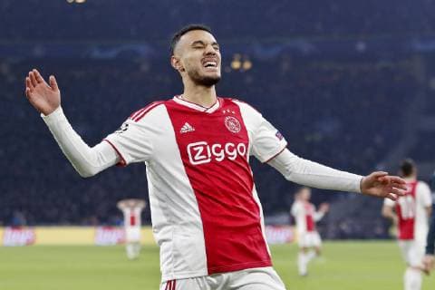 AMSTERDAM, Ajax - Real Madrid, football, Champions League Season 2018 2019, 13-02-2019, Johan Cruijff Arena. Ajax player Noussair Mazraoui dejected during the game Ajax - Real Madrid. Ajax - Real Madrid  x2820582x