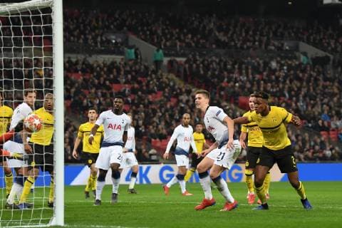Tottenham Hotspur v Borussia Dortmund UEFA Champions League Dan-Axel Zagadou of Borussia Dortmund heads on goal during the UEFA Champions League match at Wembley Stadium, London Content Not Available For UK Newspapers Copyright: xMartynxHaworthx FIL-12886-0024