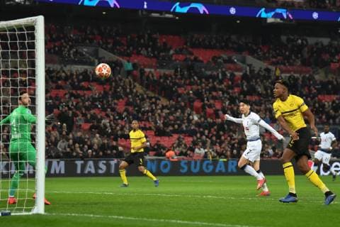 Tottenham Hotspur v Borussia Dortmund UEFA Champions League Son Heung-Min of Tottenham Hotspur scores the opening goal during the UEFA Champions League match at Wembley Stadium, London Content Not Available For UK Newspapers Copyright: xMartynxHaworthx FIL-12886-0034