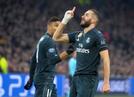 Amsterdam The Netherlands 13th February 2019. Champions League AFC Ajax Amsterdam vs Real Madrid. Karim Benzema scores the 0-1. 